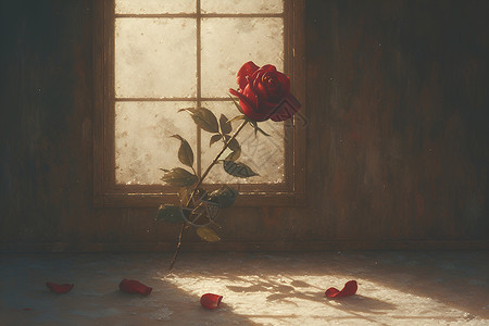 鲜艳鲜花窗户前的玫瑰插画