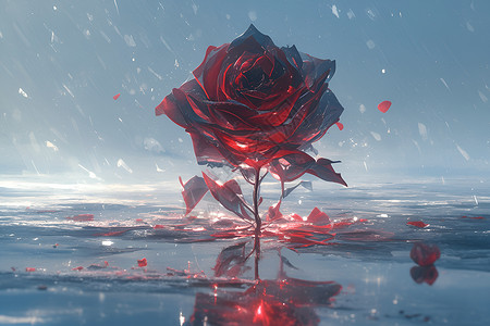 冰雪上的红玫瑰背景图片