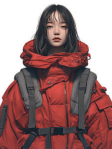 冬日红装女子背景图片