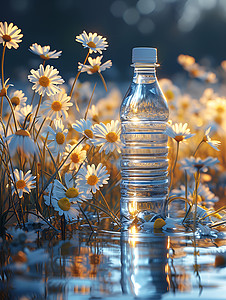 花海中的水瓶背景图片