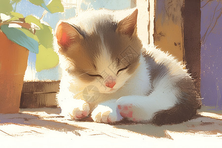 阳光房间里的英短小猫背景图片