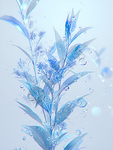 蓝色清新水珠蓝色植物的叶子插画