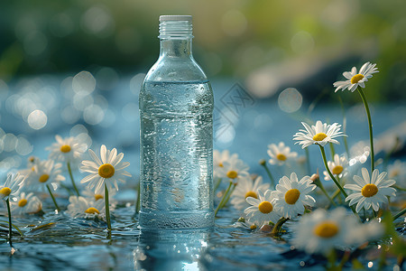 水中漂浮的雏菊背景图片