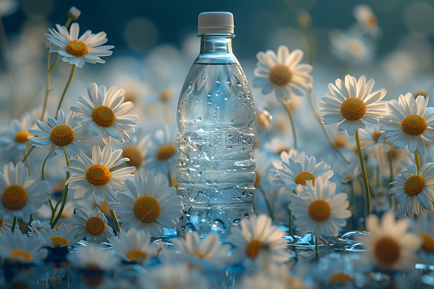 水瓶旁的美丽花朵图片