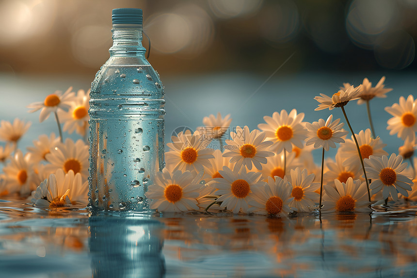 水瓶旁的美丽雏菊图片