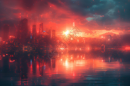 夕阳中的城市背景图片