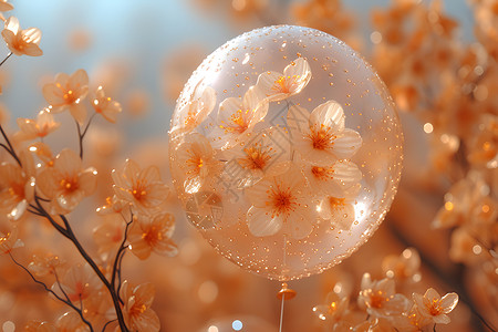 漂浮透明素材花朵与气球背景