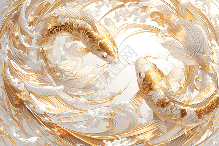 金色鱼水中的双色金色锦鲤插画