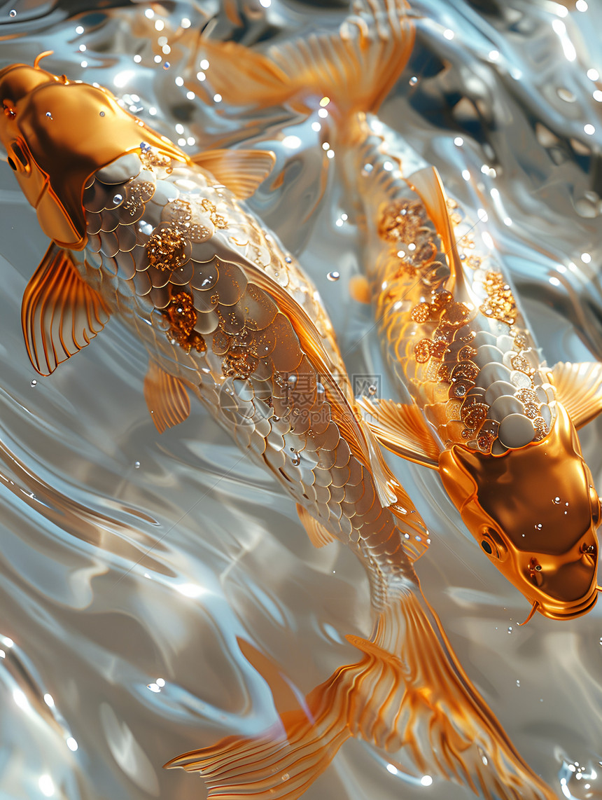 水中可爱的两只金鱼图片