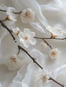 刺绣梅花优雅的白色梅花刺绣背景