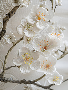 刺绣鲜花刺绣的白色梅花背景