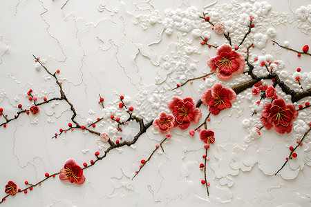 刺绣鲜花红色的梅花背景