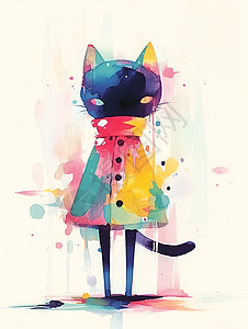 水彩涂鸦的黑猫背景图片