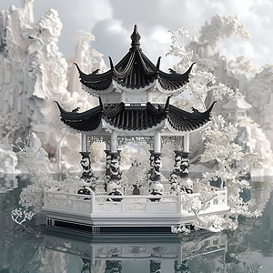 中国水中亭子背景图片