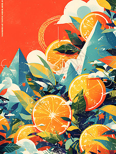 设计的插画风格橘子背景图片
