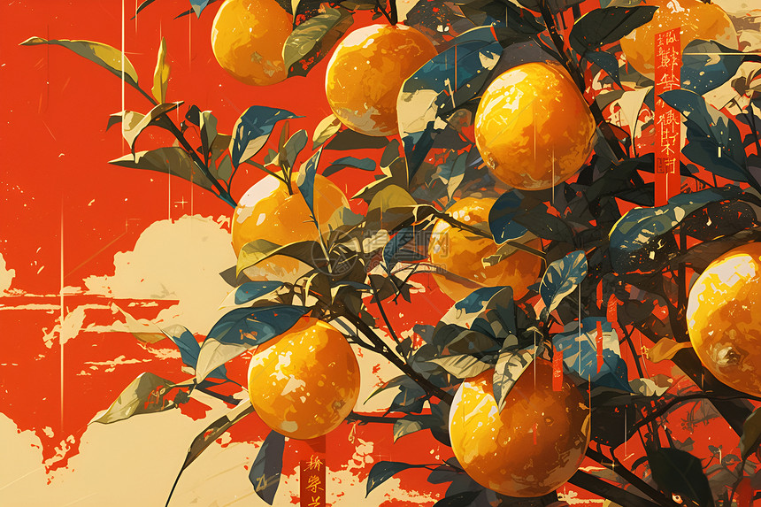 树木上的多汁橙子图片