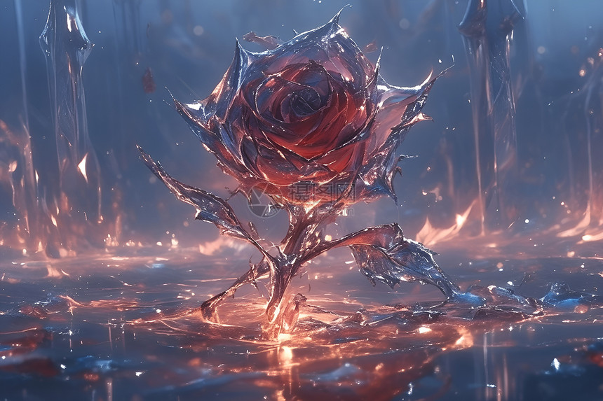 设计的冰玫瑰插画图片