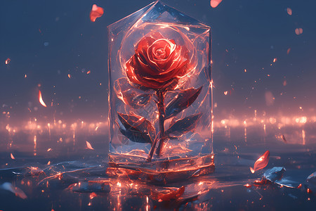 冰块冰冻的玫瑰插画