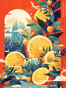 多汁的橙色绘画的多汁水果插画