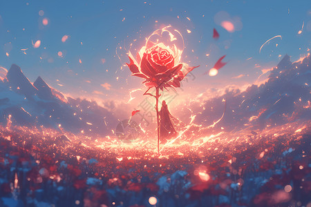插画的发亮红色玫瑰背景图片