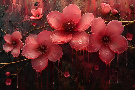 红花绽放背景图片