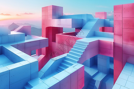3D色彩奇幻梯阶天梯与绝美色彩插画
