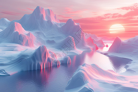 山川湖光粉红色的日落高清图片