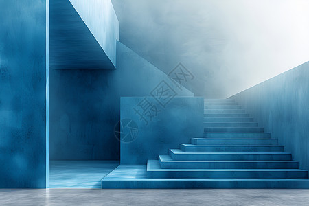 艺术建筑物奇幻蓝色台阶插画