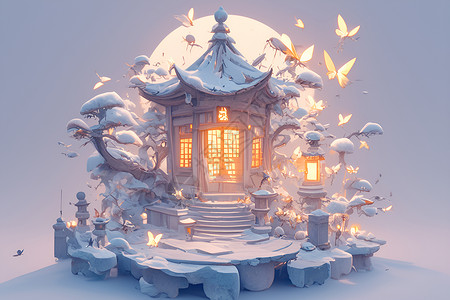 塔上的灯光冬日仙境宝塔插画