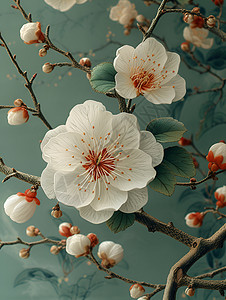 刺绣花卉古典雅致的梅花插画