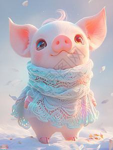 小猪宝宝在雪地中佩戴围巾高清图片