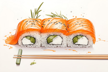 美味的三文鱼寿司背景图片