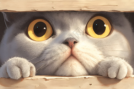 猫咪透过木盒张望插画
