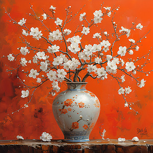 梅花与亚洲花瓶背景图片