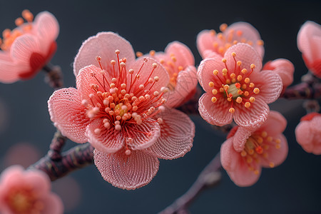 粉红色的刺绣梅花背景图片