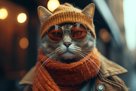 猫拟人街道上的时尚猫背景