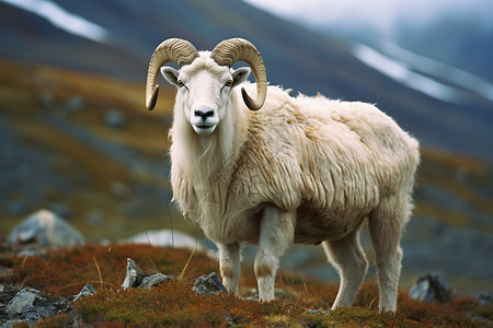 高山上一只羊站背景图片