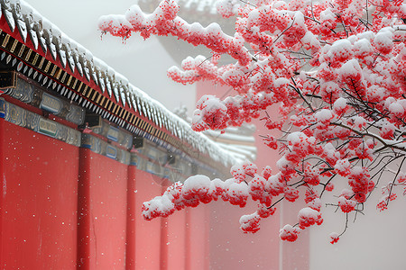 冬日朱色宫墙背景图片