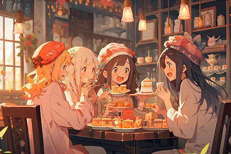 咖啡店美女夏日咖啡馆的温馨场景插画