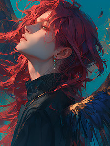 红发里面红发黑衣和黑暗翅膀插画
