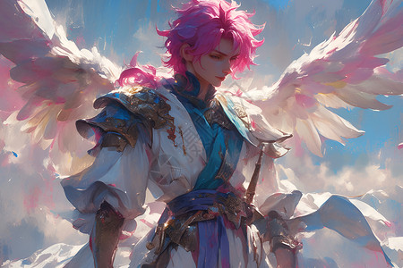 带翅膀的天使战神插画