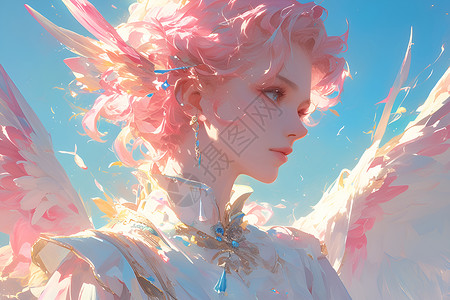 天空下的粉色梦幻天使背景图片