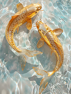 两条锡箔制成的鲤鱼插画