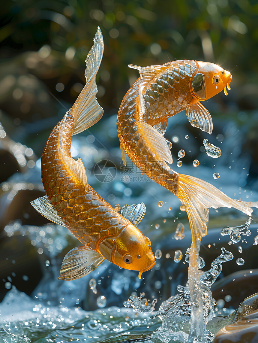 水中闪耀的金色鲤鱼图片