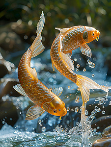 水中闪耀的金色鲤鱼插画