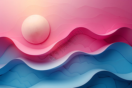 粉色阶梯舞台波浪上的圆球插画