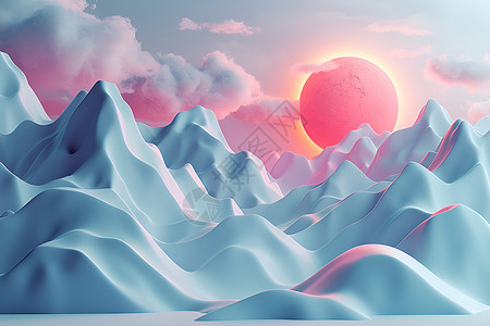 抽象山脉中的红日和云彩背景图片
