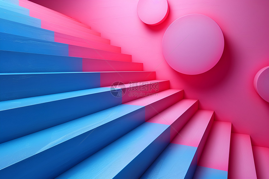 蓝粉色阶梯图片