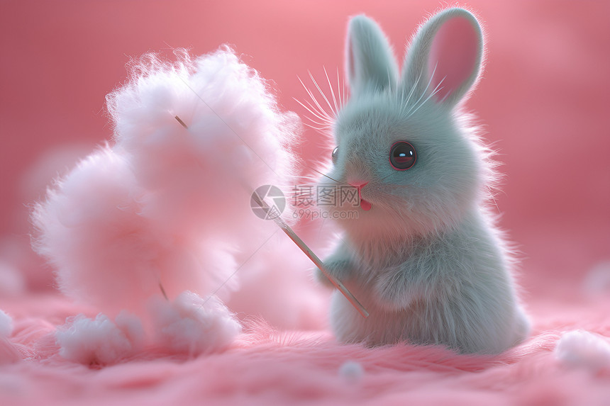 粉色绒花里的兔子图片