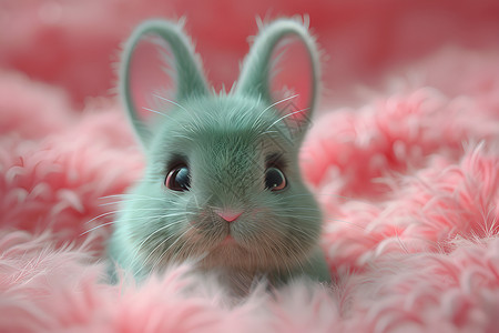 绒球粉色世界的棉花糖兔插画